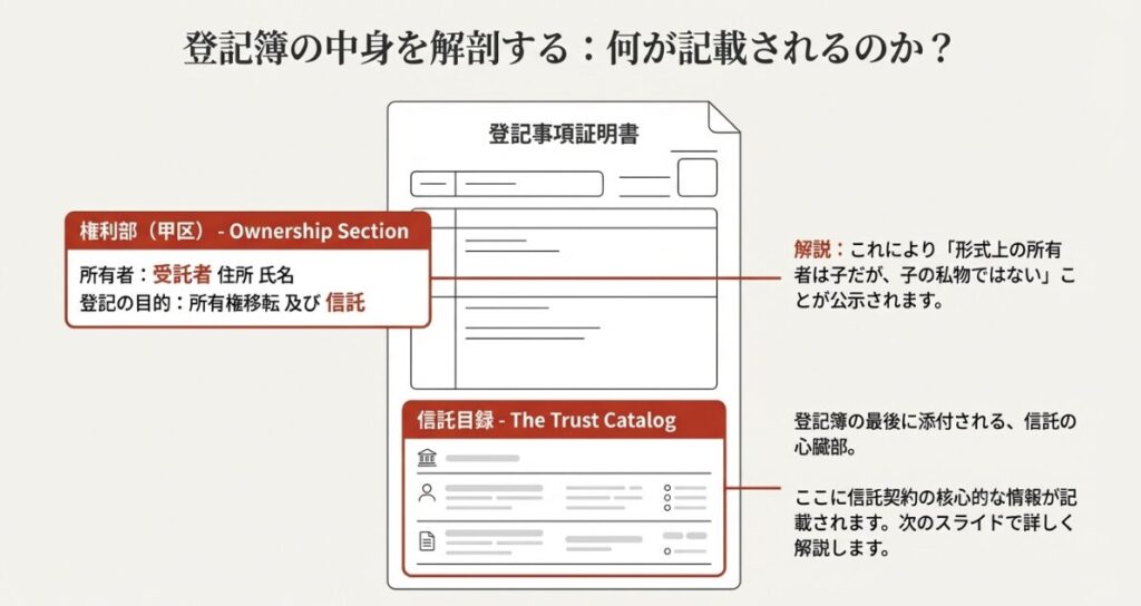 家族信託における不動産登記事項証明書(甲区・権利部)の実際の記載例と解説