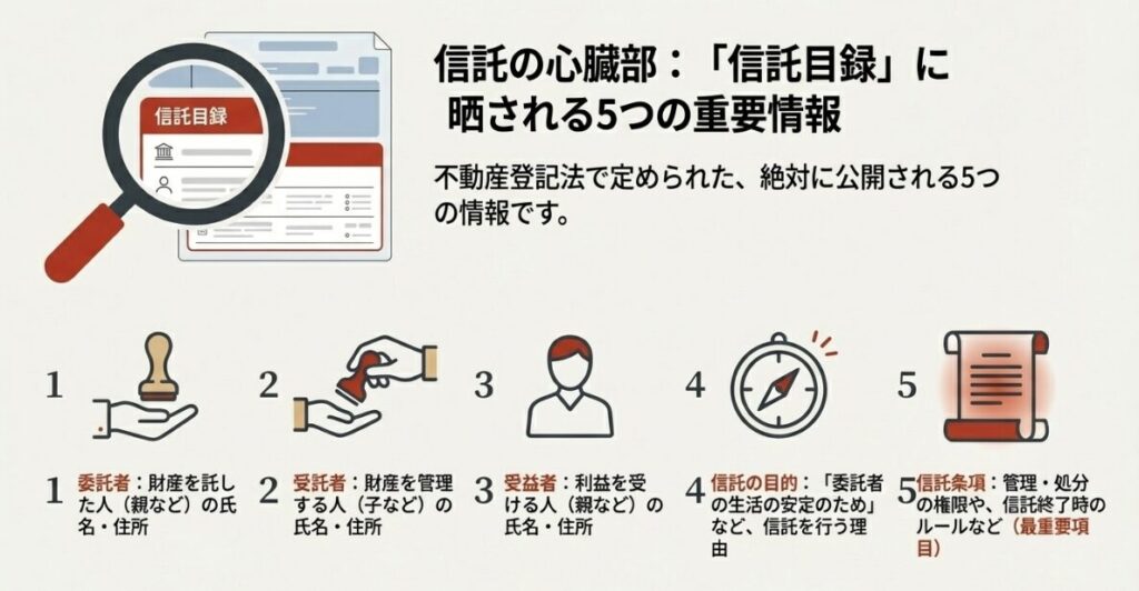 不動産登記法の信託目録に必ず記載される委託者・受託者・受益者などの5つの重要項目