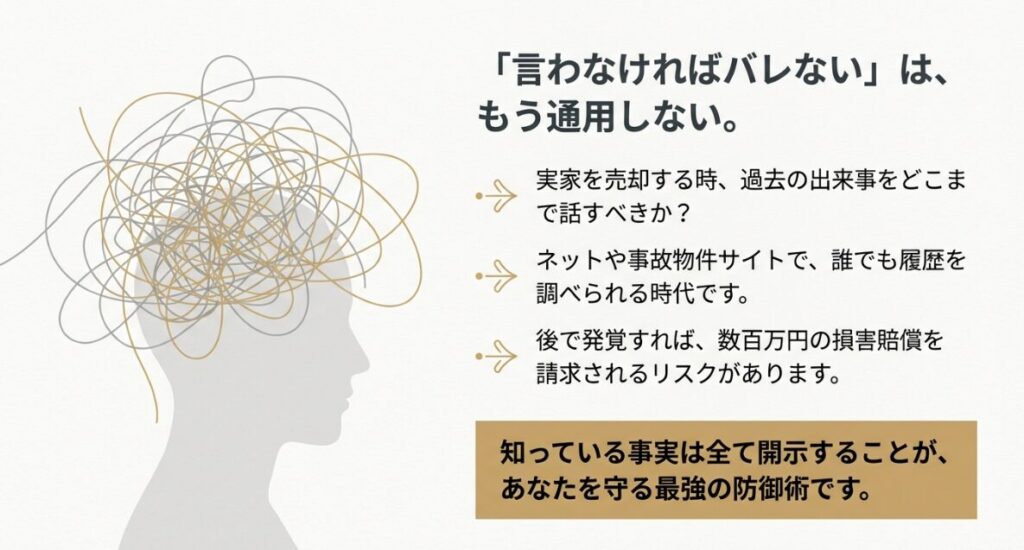 言わなければバレないは通用しない。発覚すれば損害賠償リスクがあることを説明する図。