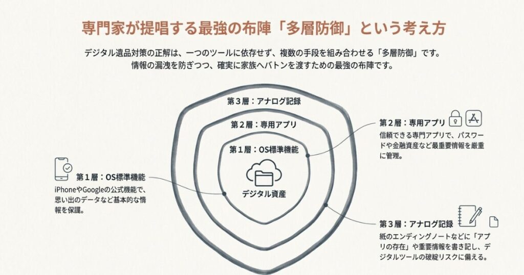 標準機能の設定、資産リストの作成、アプリの導入という3つの手順を示す資料