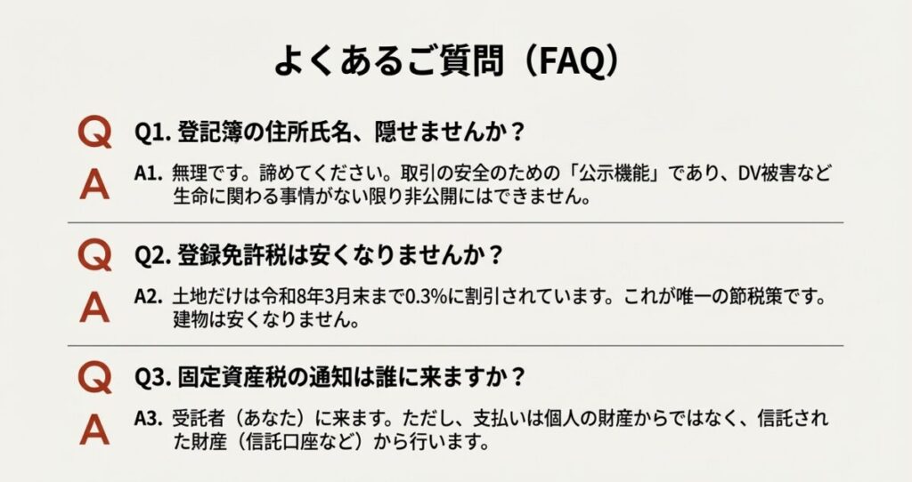 家族信託の登記簿における住所非公開の可否や登録免許税に関するよくある質問(FAQ)まとめ