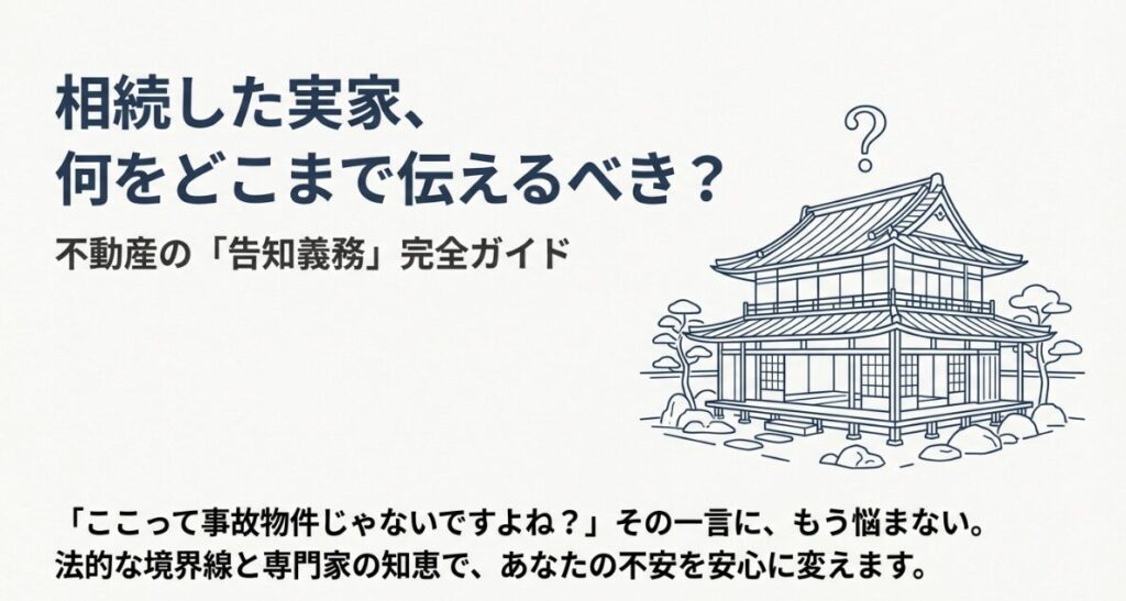 相続した実家の売却において何をどこまで伝えるべきかを解説する、不動産の告知義務完全ガイドの表紙スライド