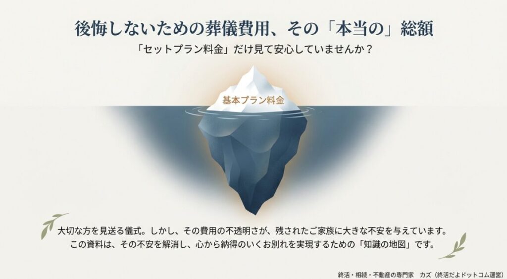 セットプラン料金だけで判断しないための葬儀費用解説資料の表紙