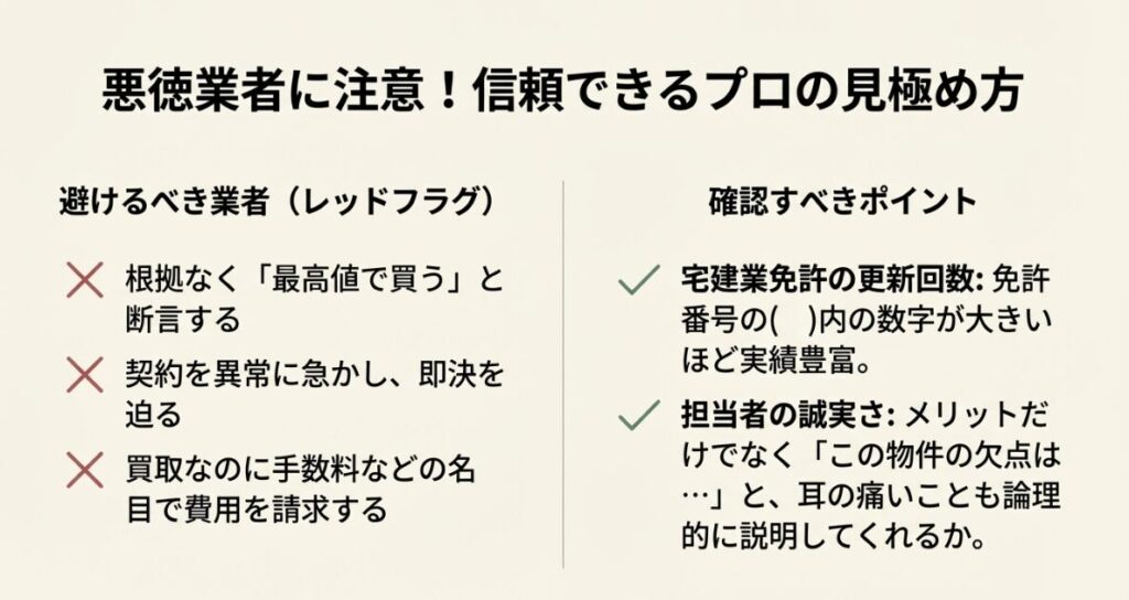 避けるべき悪徳業者の特徴と宅建業免許の更新回数など信頼できるプロの確認ポイント