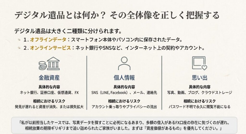 デジタル遺品の定義や種類と分類方法を解説