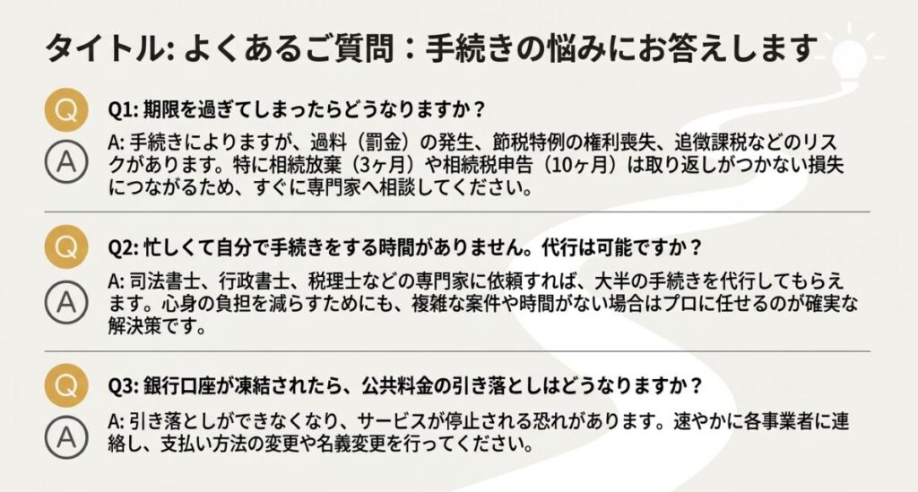 期限を過ぎた場合のリスクや専門家への代行依頼に関するQ&Aのまとめ