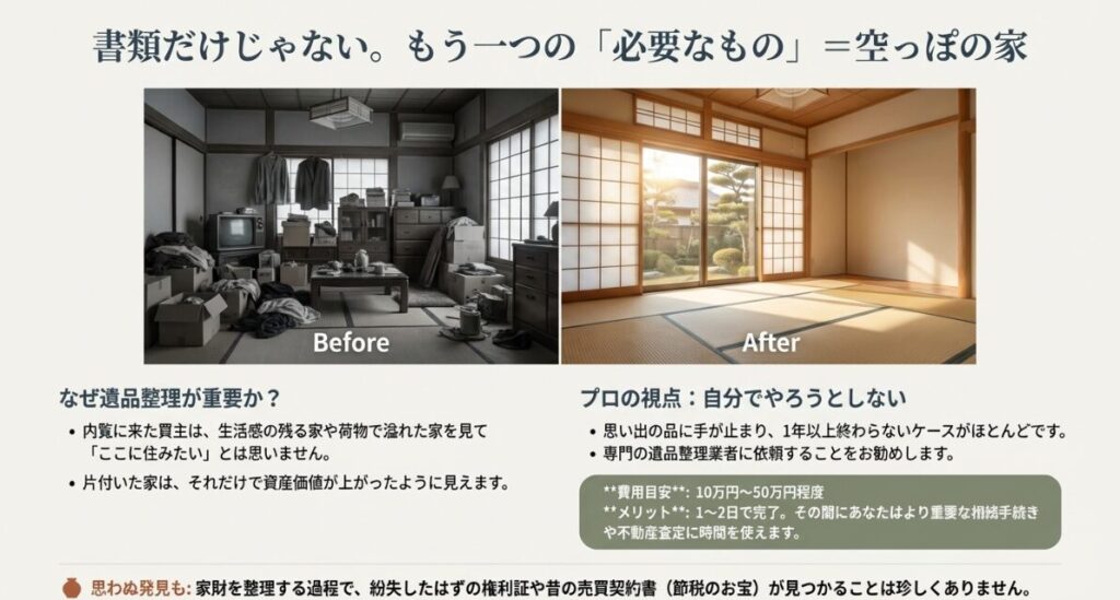 荷物で溢れた部屋と片付いた部屋の内覧時の印象の違いを比較した図