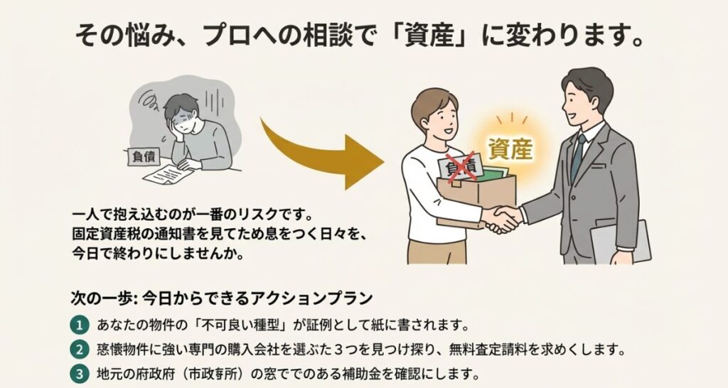 現状把握から専門家相談までのステップを示した図