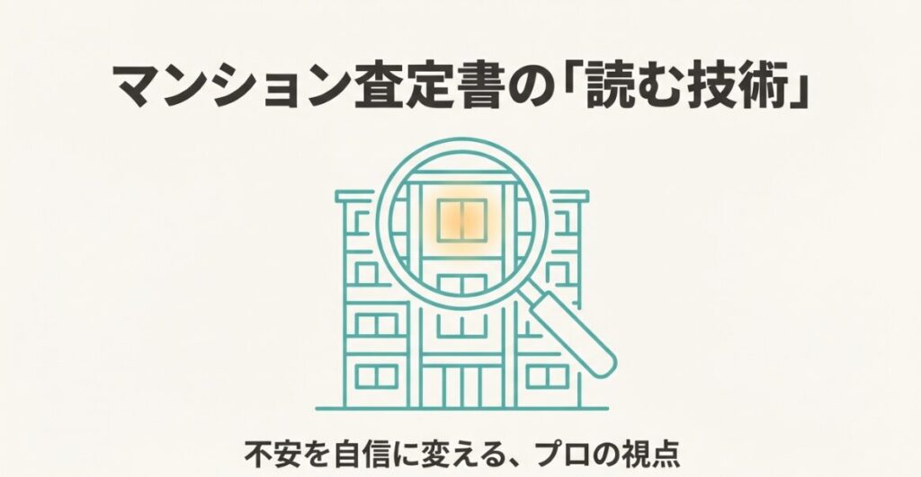 マンション査定書は提示された価格を信じるためのものではなく、売却戦略を練るための資料であることを示す図解