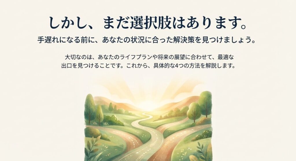 手遅れになる前にライフプランに合わせた解決策を見つけることを促す導入スライド