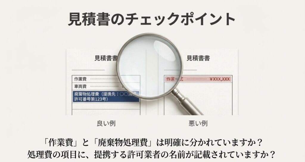 廃棄物処理費と作業費が明確に分かれている良い見積書の構成例