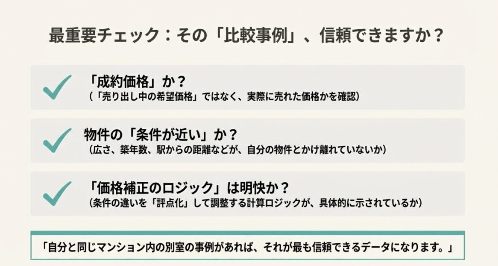 階数、方位、角部屋、リフォーム履歴など、特定の部屋だけの価値を評価する項目の紹介