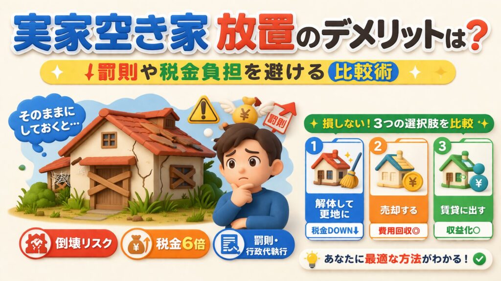 実家空き家放置のデメリットは？罰則や税金負担を避ける比較術