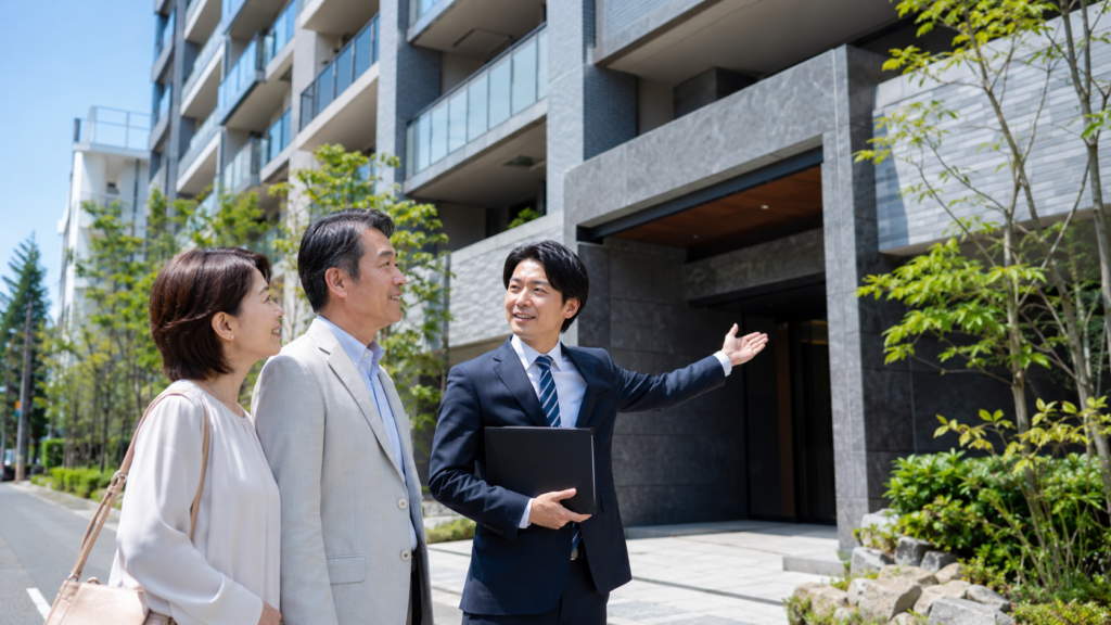 大阪市東淀川区でマンション売却を相談する夫婦と不動産会社担当者