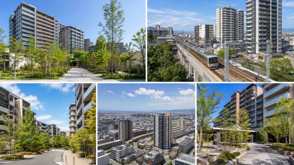 北摂のマンション街と鉄道沿線を示す豊中・吹田・箕面周辺の住宅イメージ