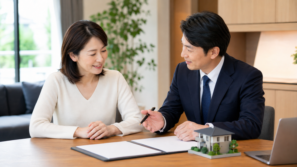実家売却の査定額と不動産会社の提案を比較する様子