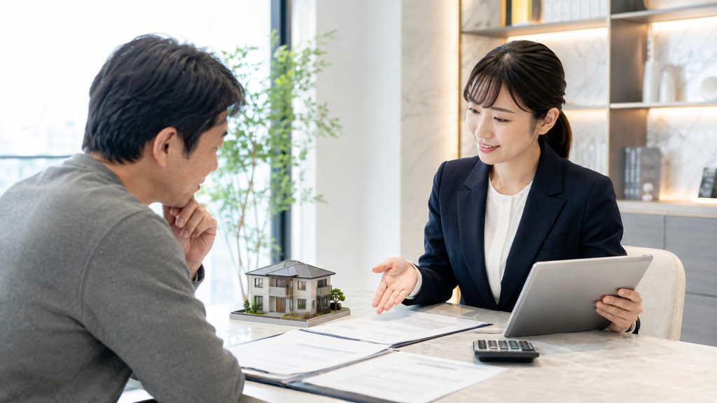 相続した不動産の団信と住宅ローン残高を相談する男性