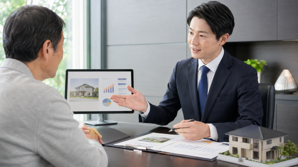 相続した実家の売却方針を家族と専門家で相談する様子