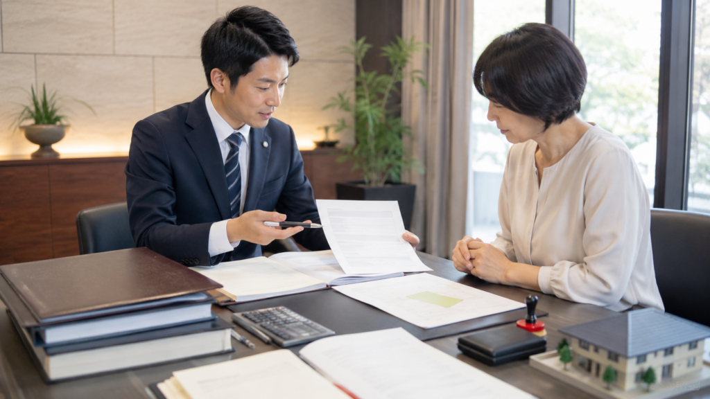 相続不動産の登記や税金を専門家へ相談する様子
