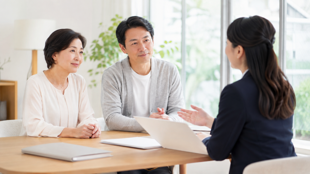 相続したマンションの売却や名義について専門家へ相談する家族