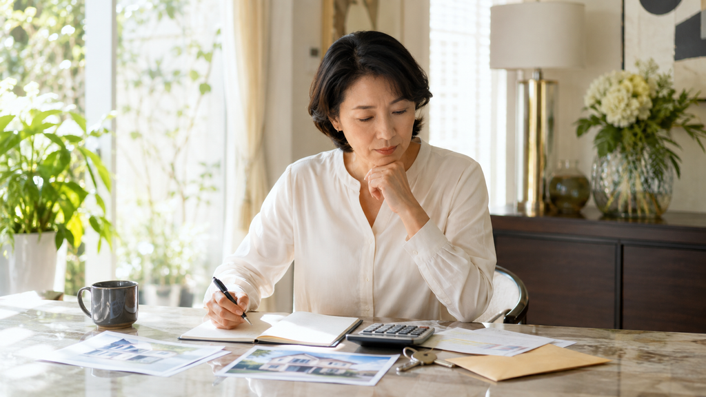 相続した家の査定額と保有コストを確認する女性