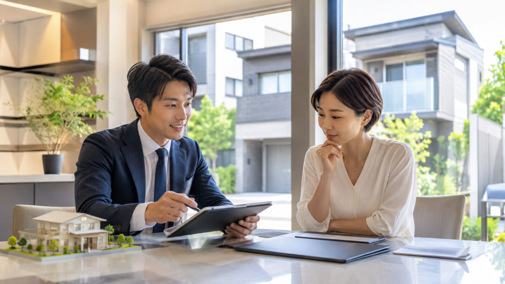 相続不動産の査定額や売却条件を不動産会社と確認する様子
