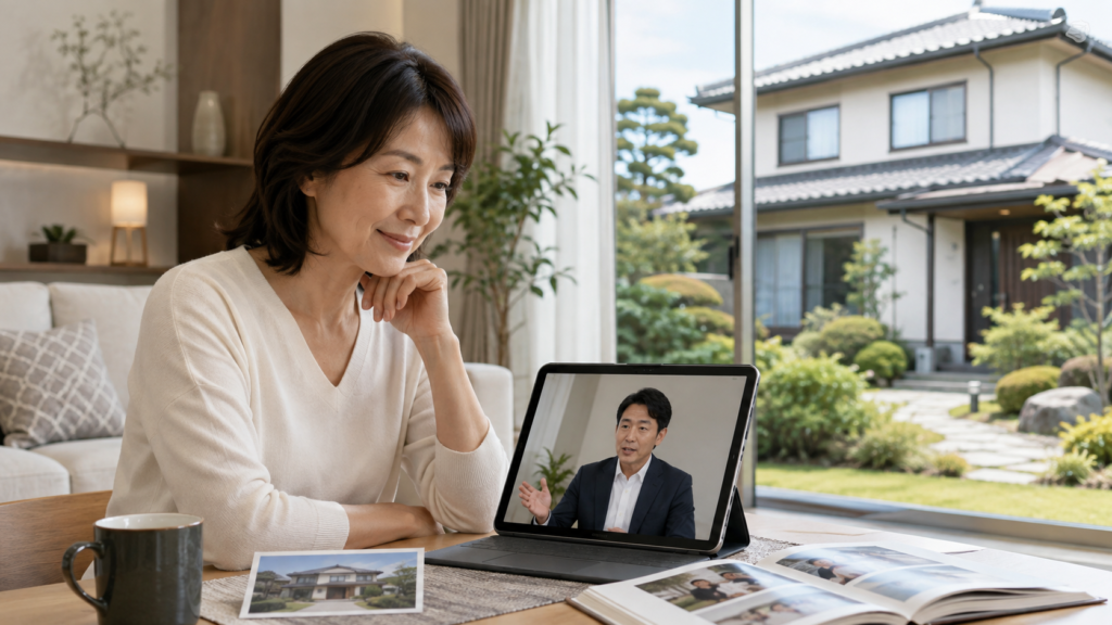 現地に行かずオンラインで実家売却を相談する日本人女性