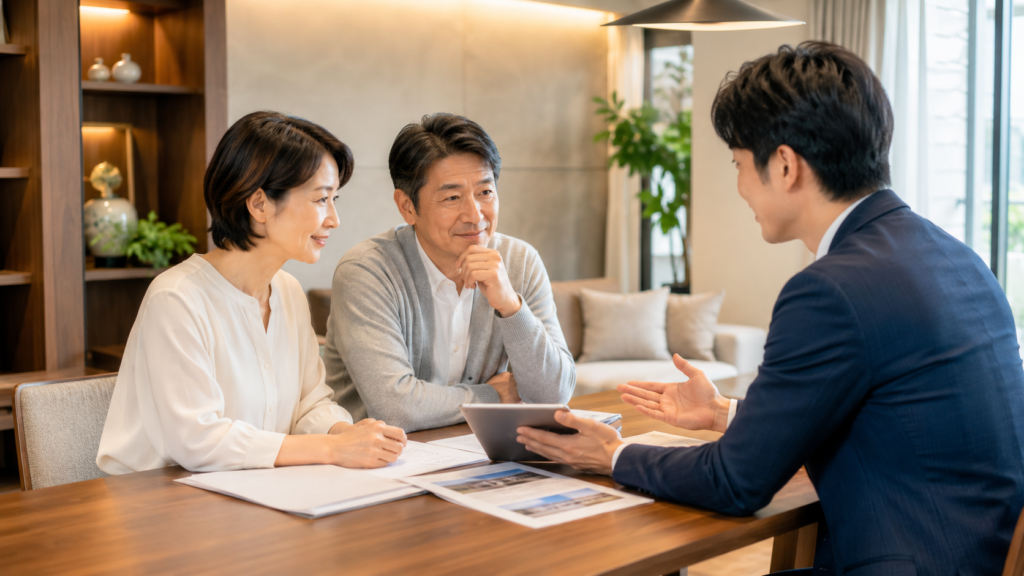 マンション査定額の根拠を不動産会社と確認する夫婦