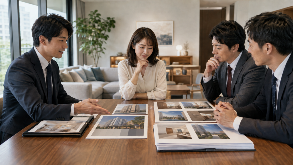 マンション売却で専任媒介と一般媒介を比較する売主と不動産会社