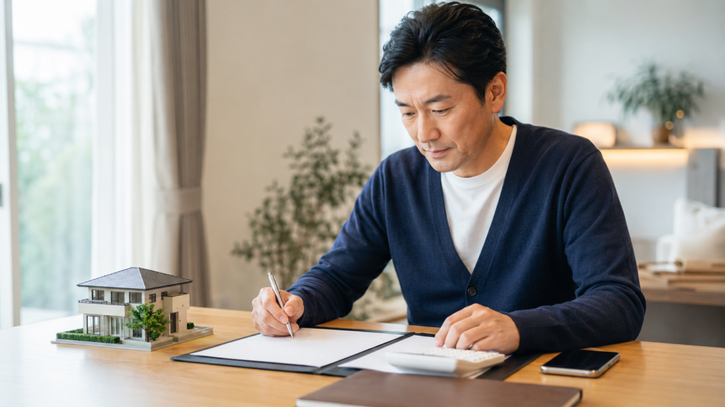 相続不動産のローン残債と売却見込額を確認する男性
