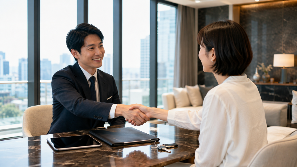 大阪市西成区のマンション売却を任せる不動産会社を選ぶ様子