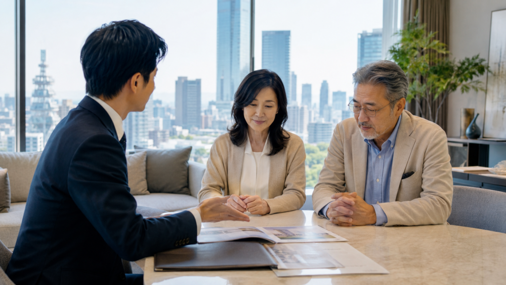 大阪市のマンション売却について不動産会社へ相談する夫婦