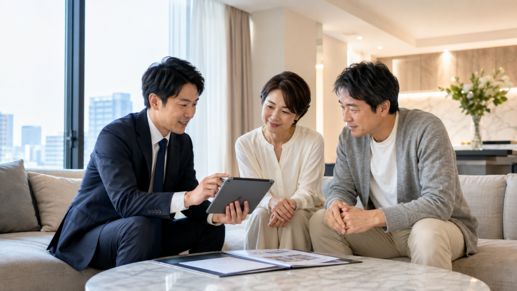 大阪市港区のマンション査定を不動産会社と相談する夫婦