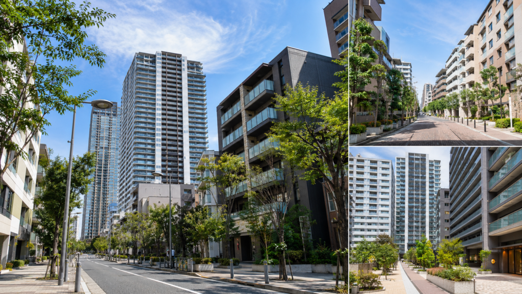 大阪市西区のマンション街と本町・堀江・阿波座周辺の都市景観