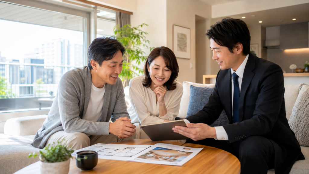 大阪市大正区のマンション査定額と不動産会社の提案を比較する夫婦
