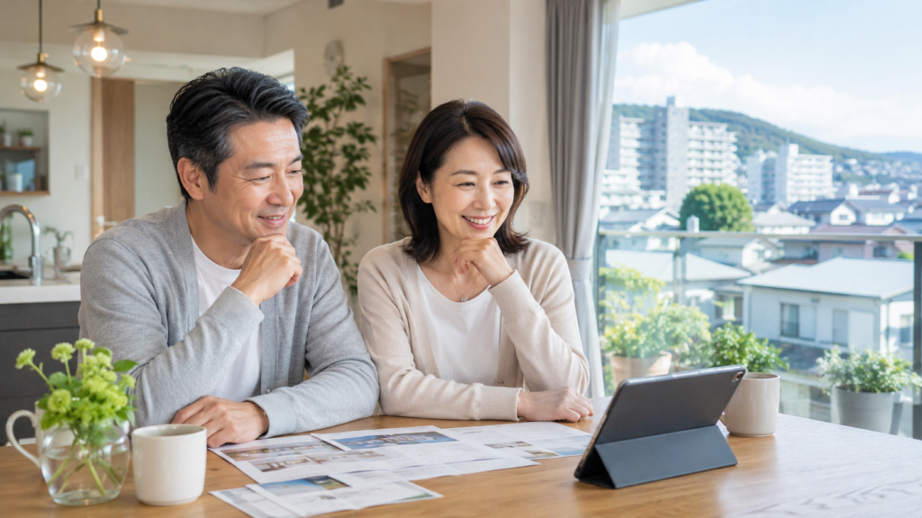 島本町のマンション売却について自宅で検討する夫婦
