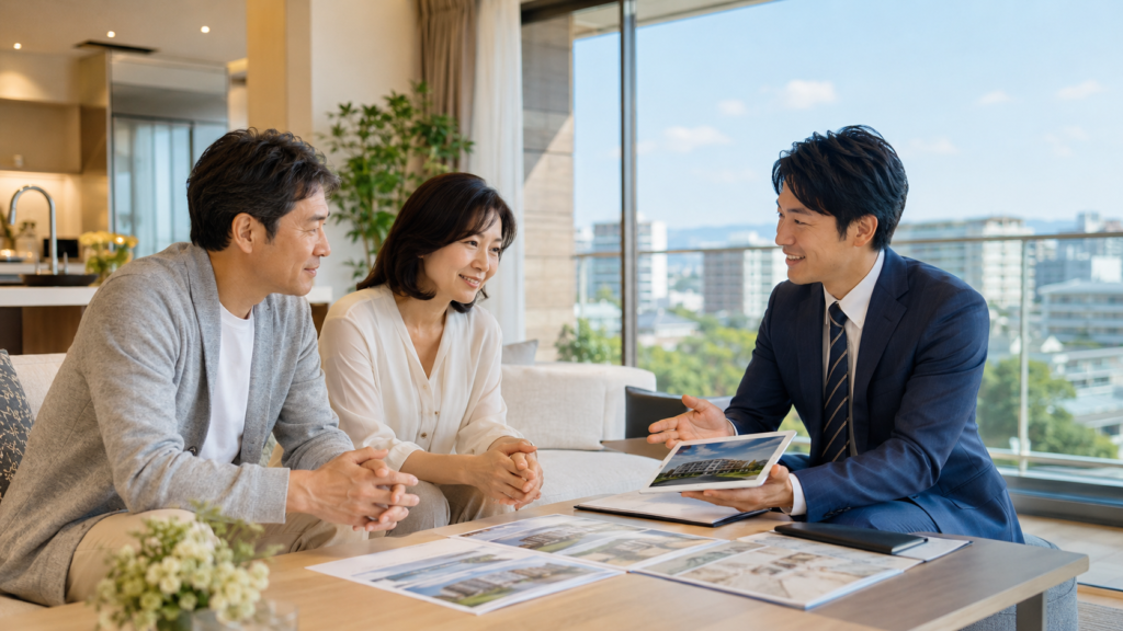 豊中市でマンション売却について不動産会社へ相談する夫婦