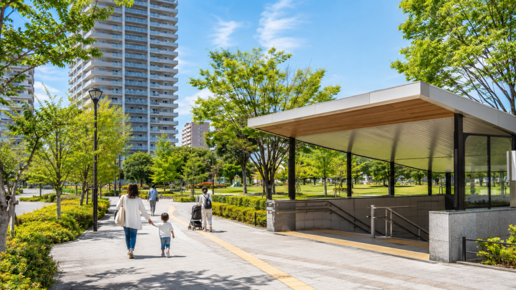 大阪市鶴見区のマンションと駅や緑豊かな公園周辺の住環境
